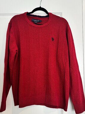 U.S. Polo Assn Men's Red Crewneck Sweater XL Classic Logo Knit Pullover
